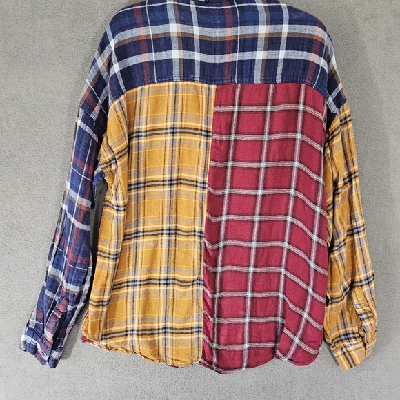 Romantic Gypsy Womens Boho Plaid Multicolor Patchwork Button Up Shirt Plus 2X - Picture 8 of 9